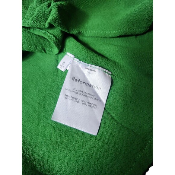 Reformation Kelly Green Twee Mini Dress Womens Size 0 Puff Sleeve Chiffon Preppy - Picture 6 of 10